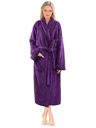 PAVILIA Premium Womens Plush Soft Robe Fluffy, Warm, Fleece Sherpa Shaggy Bathrobe - Large-X-Large - Purple