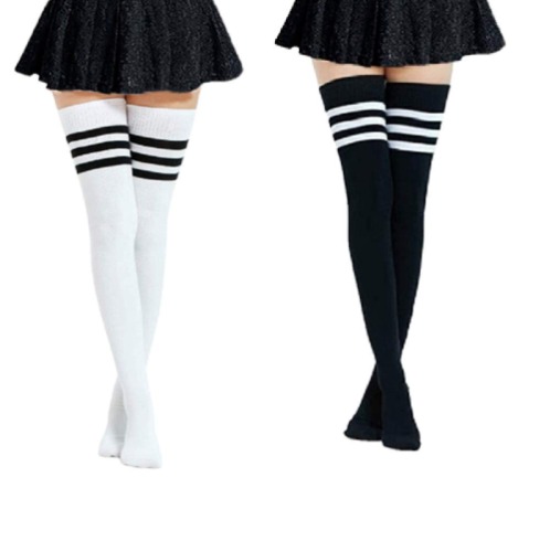 CHOUYOUAGAIN High socks, Extra Long Cotton Stripe Thigh High Socks Over the Knee High Plus Size Stockings Stripes Sports Football Style Long Socks