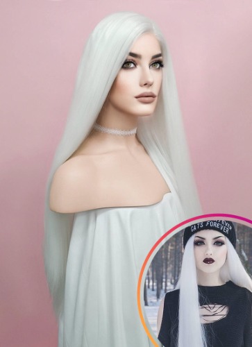 Straight Yaki White Lace Front Synthetic Wig LF624B | White
