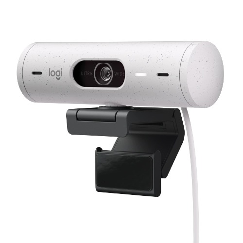Logitech Brio 500 Full HD Webcam with Auto Light Correction, Auto-Framing, Show Mode, Dual Noise Reduction Mics, Webcam Privacy Cover, Works with Microsoft Teams, Google Meet, Zoom - Off White