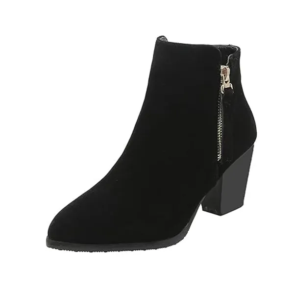 Shinelly Women Faux Suede Ankle Booties Block Boots Chunky High Heel
