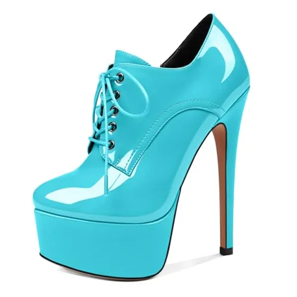 SAMMITOP Women's Round Toe Lace Up Ankle Boots Platform High Heel Pumps Party Dress Shoes