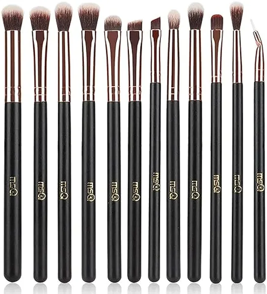 MSQ Eye Makeup Brushes 12pcs Rose Gold Eyeshadow Makeup Brushes Set with Soft Synthetic Hairs & Real Wood Handle for Eyeshadow, Eyebrow, Eyeliner, Blending(without bag) - Rose Gold