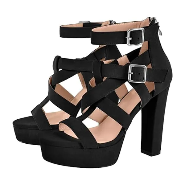 richealnini Platform High Heels Block Heeled Sandals with Zippers Ankle Strappy Heels