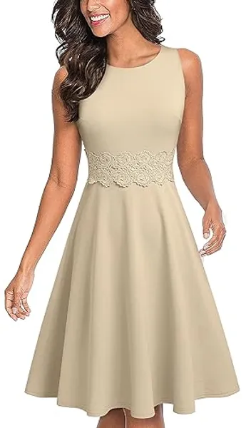 HOMEYEE Women's Cocktail A-Line Embroidery Casual Party Summer Wedding Guest Dress A079 - Apricot - 6