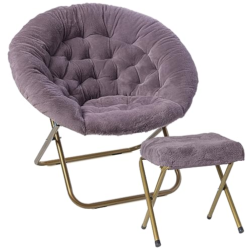 Milliard Cozy Chair with Footrest Ottoman/Faux Fur Saucer Chair for Bedroom/X-Large (Purple) - Purple + Footrest