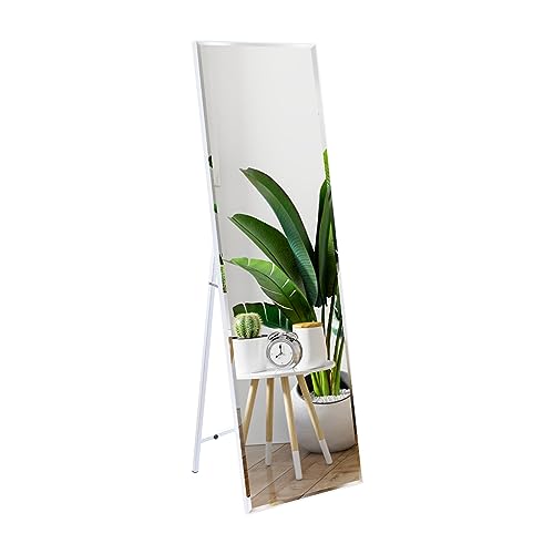 ZBEIVAN Full Length Mirror 55"x16" Standing or Wall Hanging, Vertical White Frame HD Rectangle Full Body Tall Big Floor Stand up or Wall Mounted Mirror, White - White - 55"x16"