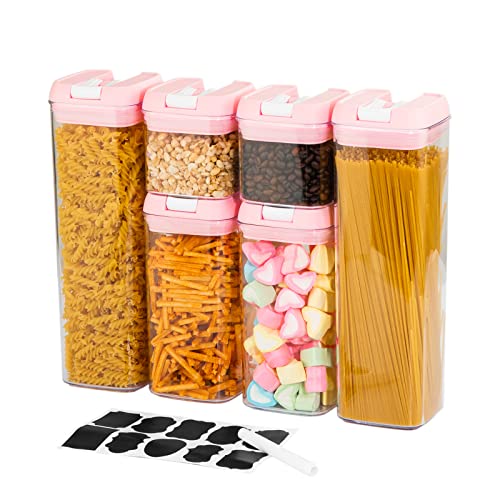 U-QE Airtight Food Storage Containers -6 Piece BPA Free Clear Plastic Airtight Containers with Easy Lock Lids for Kitchen Pantry Organization and Storage - Sugar, Flour, Cereal, Labels & Marker - SC004