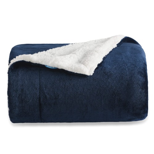 BEDSURE Sherpa Fleece Blankets Twin Size - Navy Blue Thick Fuzzy Warm Soft Twin Blanket for Bed, 60x80 Inches - Twin/Twin XL Navy