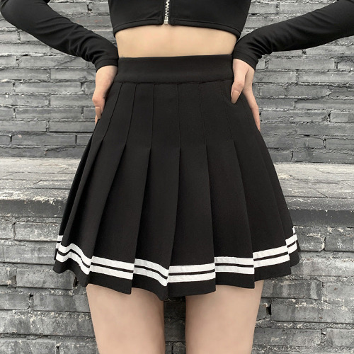 'Deadly Delight' Black Grunge Skirt with White Stripes - black / L