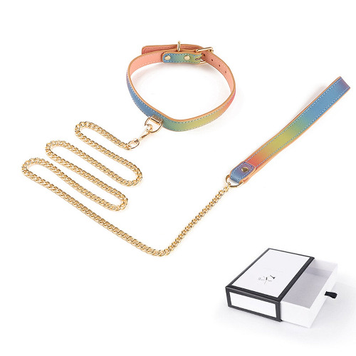 Reflective Leather Gothic Nightclub Leash - Multicolor