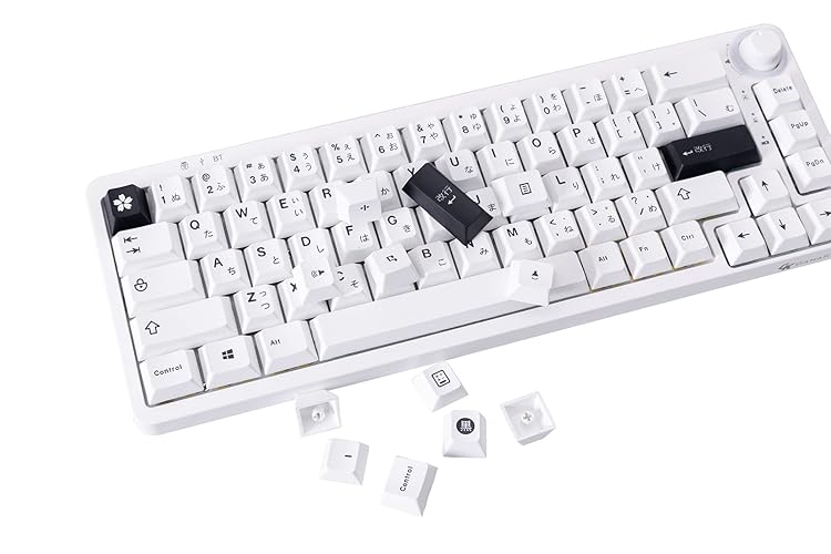 GK GAMAKAY White Japanese Keycaps 129 Keys Cherry Profile PBT Dye-Sub Minimalist Keycap Set Suitable for LK67 TK75 MK61/87/98/104/108 Layout Mechanical Gaming Keyboard (White-Japanese) - White-Japanese