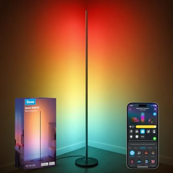 Govee RGBIC Floor Lamp, LED Corner Lamp Works with Alexa, Smart Modern Floor Lamp with Music Sync and 16 Million DIY Colors, Color Changing Standing Floor Lamp for Bedroom Living Room Black