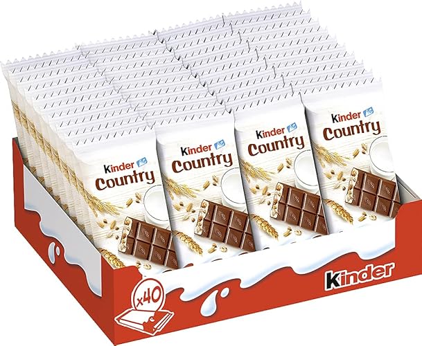 kinder Country – Gefüllte Schokolade mit gerösteten Cerealien und Milchcreme – 1 Packung mit 40 Einzelriegeln (40 x 23,5 g) - 40 Riegel