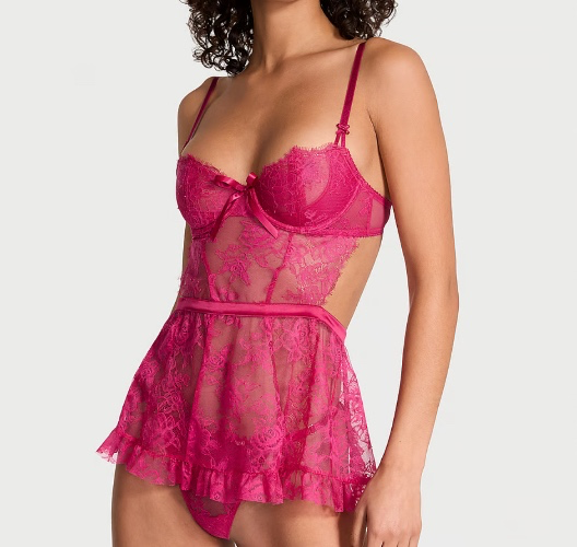Wicked Unlined Rose Lace Apron Set