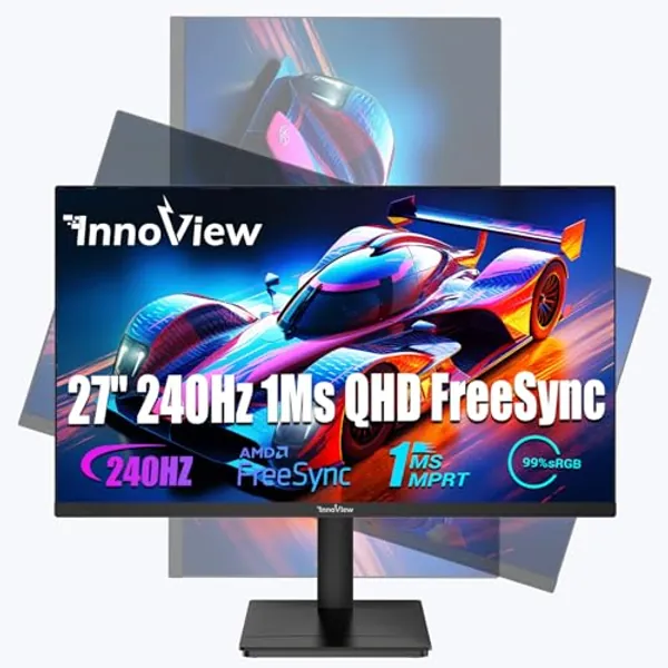InnoView 27 Inch 240Hz QHD 1440p 1ms Gaming Monitor Height Adjustable 99% sRGB FreeSync HDR10 Eyes Care Computer PC Gamer Monitor with 3W*2 Speakers Built in DP HDMI for Game