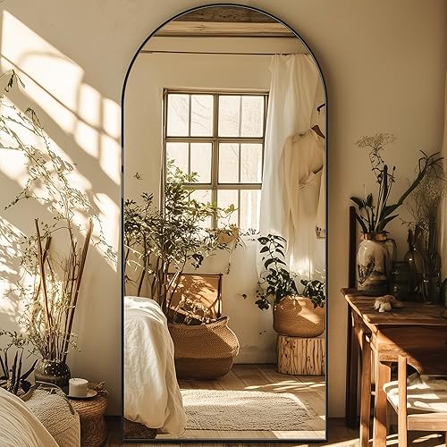 Full Length Mirror, 76"x34" Oversized Arched Mirror Large Standing Mirror, Tall Mirror Body Floor Mirror Wall Mirror Hanging Mirror for Bedroom Living Room Aluminum Frame,Black - 76"L x 34"W - Black