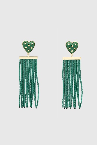 Studded Heart Fringe Seed Bead Earrings | Default Title