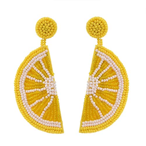 idealway Statement Dangle Fruit Earrings - Fashion Cute Pineapple Orange Watermelon Cherry Beaded Fruit Earrings for Women Jewelry - Lemon