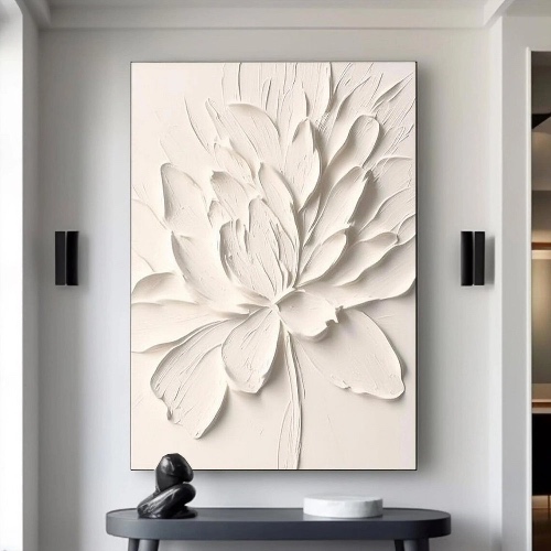 White Minimalistic Textured Art #MM215 | 36"X24" (91X61cm) Vertical / Wood Frame