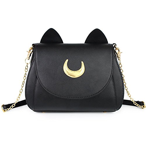 Moon Luna Cat Purses Pu Leather Gothic Purse Cosplay Moon Sailor Bag Handbags Shoulder Bags - Black
