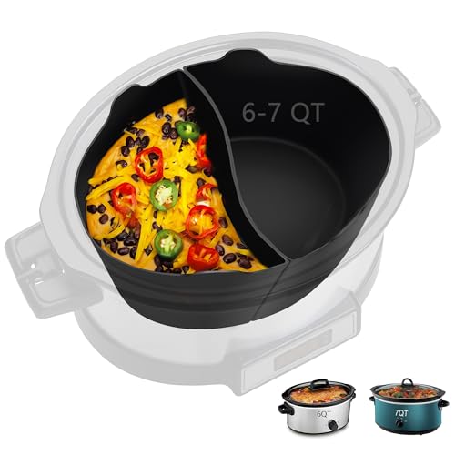 Horuhue Silicone Slow Cooker Liner Fit for Crockpot & Hamilton Beach 6QT, Silicone Slow Cooker Divider, Reusable/BPA Free/Leakproof/Slow Cooker Accessories Cooking Liner for Most 6 Quart Slow Cooker