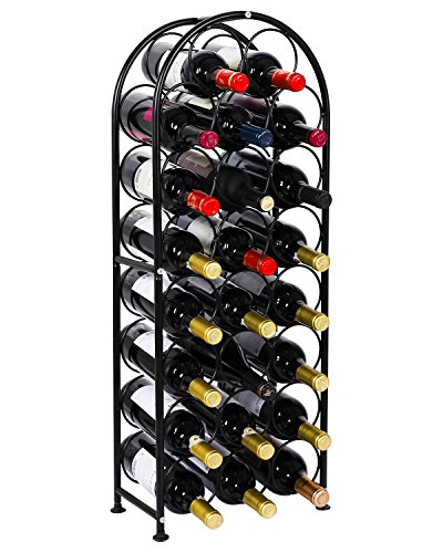 PAG 23 Bottles Arched Freestanding Floor Metal Wine Rack Wine Bottle Holders Stands, Black - Black - 23 Bottles