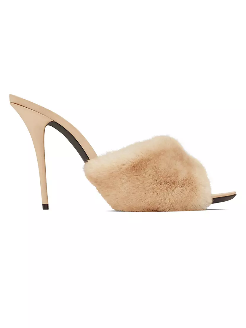 La 16 Heeled Mules in Animal Free-fur and Smooth Leather
