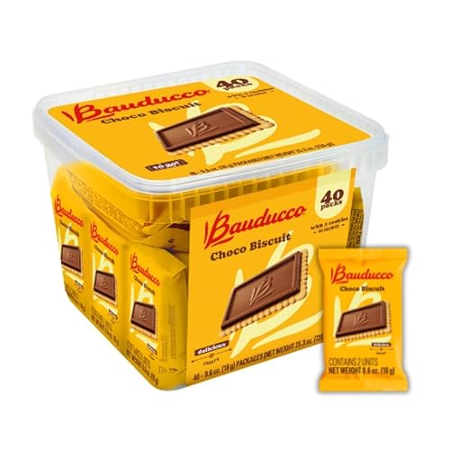Bauducco Choco Biscuit Cookies, 25.3 oz (Pack of 40) - Crispy & Delicious Chocolate Cookies, Individually Wrapped for Snacks, Dessert & Lunch Boxes - 2 Cookies per Pack - Chocolate - 25.3 Ounce (Pack of 40)