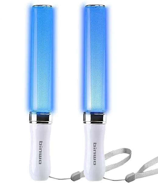 BINWO Reusable LED Glow Sticks(2Pack) with 15 Multicolor, Manual and Automatic Mode, Equipped with AAA Battery Powered LED Sticks, Concert Glowsticks, Raves, Emergency, (15+ Years Old) - 2