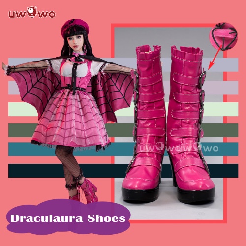 Uwowo Monster High Draculaura Vampire Spiderweb Cape Beret Gothic Dress  Cosplay Shoes Boots - 38