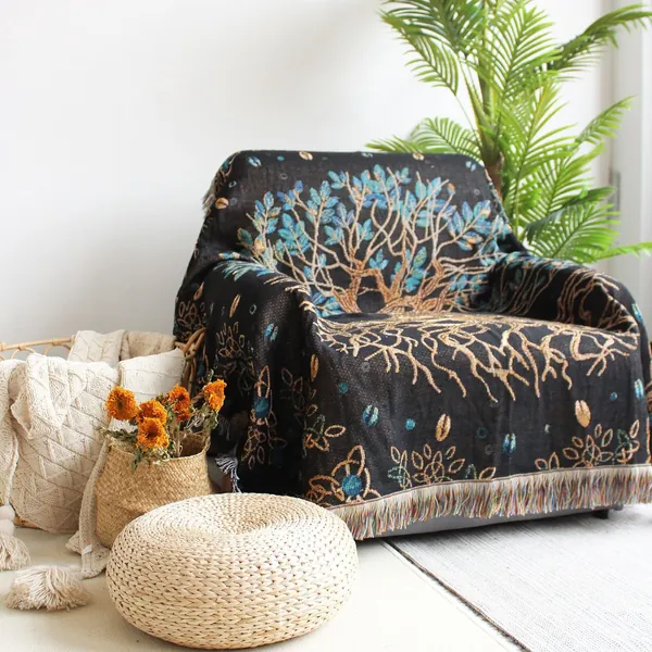 Tree of Life Bohemian Throw Blanket Boho Throw Blanket Sofa Throw Bed Throw Fringed Woven Tapestry Throw Blanket Knitted Throw Picnic Rug