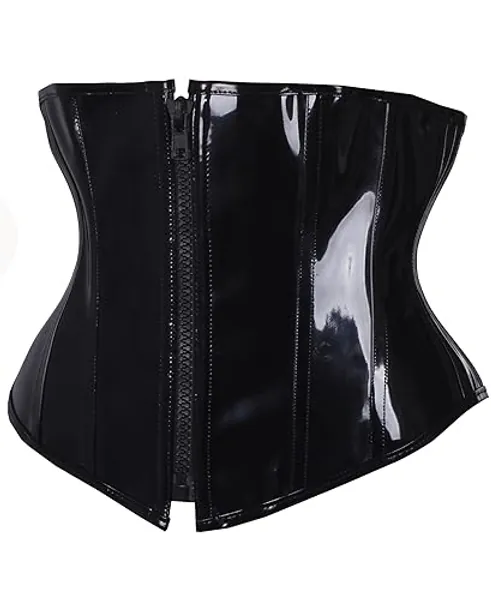 SAYFUT PVC Leather Steampunk Gothic Wasit Trainer Underbust Corset Bustier - Black - Small