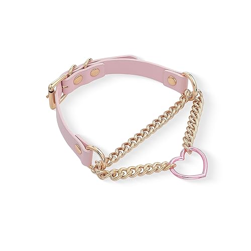 ADEMISHIA Black/Pink Leather Choker Necklace For Women,Handmade Adjustable Chain Collar with Metallic Heart Ring - Pink&Gold