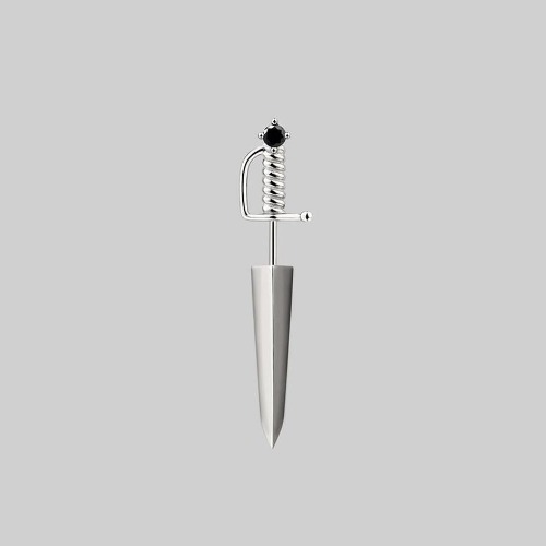 SALEM. Black Spinel Short Dagger Single Earring - Silver | Silver / Single Right Ear