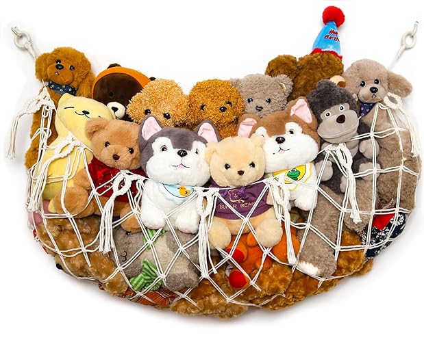 YKBU Stuffy Animal Net for Stuffed Animals Storage Hammock Macrame Stuffed Animal Toy Display Plush Toy Holder Wall Hanging Net for Stuffed Animal Display (Cream, Small) - Cream - Small