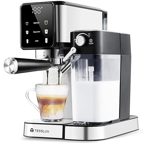 tesslux Espresso and Cappuccino Machine, 20 Bar Dual Boiler Latte Maker with Touch Control & Digital Temperature Display, Compact Coffee Machine for Home, Automatic Milk Frother