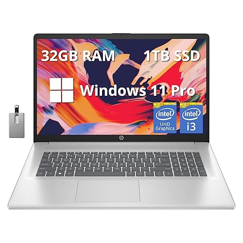 HP 17.3" Full HD Laptop, Intel Core i3-1215U Processor, 32GB RAM, 1TB PCIe SSD, Intel UHD Graphics, Numeric Keypad, 720p HD Webcam, Windows 11 Pro, Natural Silver, 32GB Hotface USB Card - 32GB | 1TB PCIe SSD | Silver