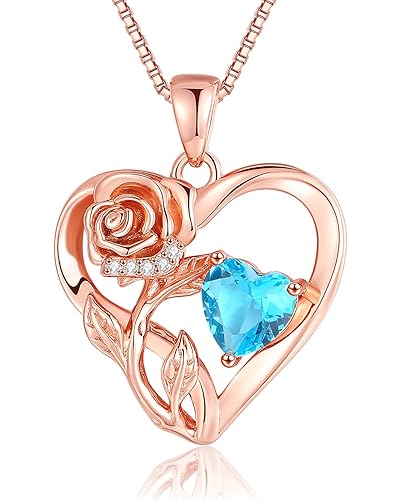 Infinity Rose Flower Heart Necklaces for Women 925 Sterling Silver Anniversary Jewelry for Her Love Gifts for Wife Sister Grandma Mom Mothers Day Valentines Birthday Christmas Rose Gold Birthstone - 12 December Turquoise