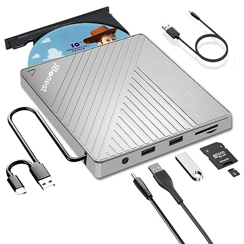 Externes CD DVD Laufwerk USB 3.0 Typ-C, Extern mit SD/TF-Kartenleser Portable RW Brenner,Schnelle Datenübertragung für Laptop,Desktop,MacBook,Win11/10/8/7/XP, Linux,Mac OS,Vista - Gray