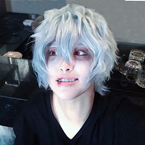 My Hero Academia Boku no Hiro Akademia Shigaraki Tomura Short Gray Blue Mixed Cosplay Costume Synthetic Hair Wig + Free Wig Cap