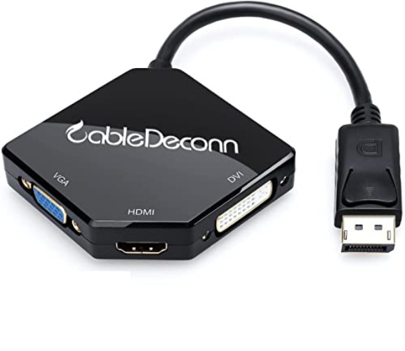 CableDeconn Big Displayport DP to Hdmi/dvi/vga Male to Female 3-in-1 Adapter Konverter