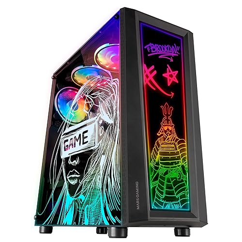 MarsGaming MC-Art Schwarz, PC Gaming ATX Gehäuse, Doppelt Zeichnbar Gehärtetes Glas, ARGB 12 Mode, 12cm Lüfter, MCART - MCULT