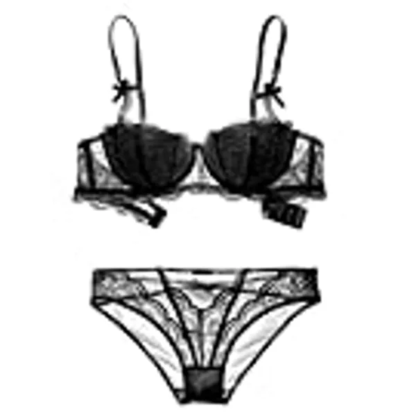 Bluewhalebaby Women's Fine Fabric Sexy Lingerie Push up Lace Bra & Panty Set (Suspender Garter Belt and Stockings Optional)