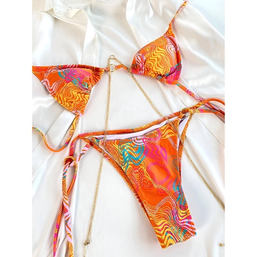Sizzling Sexy Triangle Micro Thong Bikini Sets - Multiple Designs - Orange / S