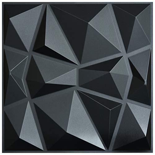 Art3d 3D Paneling Textured 3D Wall Design, Black Diamond, 19.7" x 19.7" (12 Pack) - Matt Black