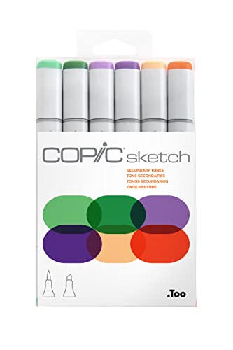 Copic Sketch, Alcohol-based Markers, 6pc Set, Secondary Tones - Secondary Tones - Marker Set