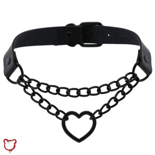 Black Goth Heart Choker - 16 Colors - Black
