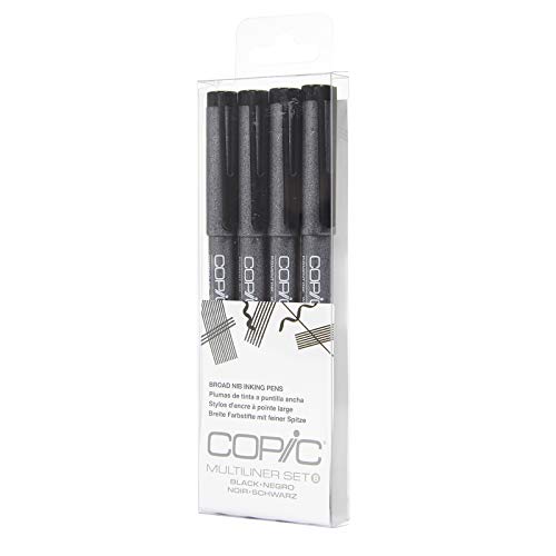 Copic Markers MLBBROAD Multiliner Broad Pigment Based Ink, 4-Piece Set - 4 Pens - Black Broad