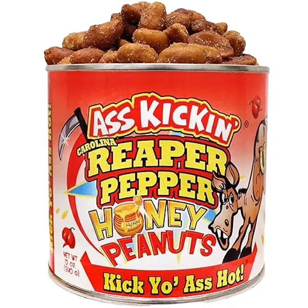 KICKIN’ Carolina Reaper Spicy Hot Peanuts – 12oz - Ultimate Spicy Gourmet Gift Peanuts - Try if you dare! - Carolina Reaper Honey - 12 Ounce (Pack of 1)